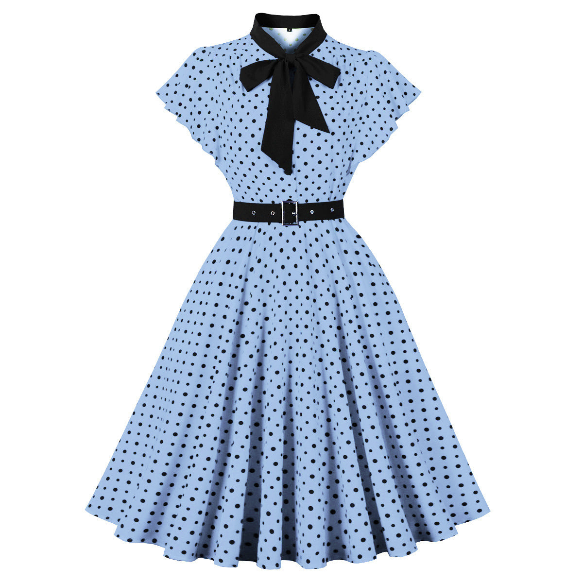 Retro Polka Dot Round-neck Knee-length Slim Dress
