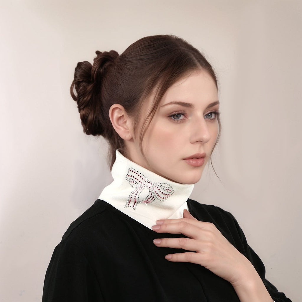 Polyester Diamond-embellished Bow Neck Scarf Woman