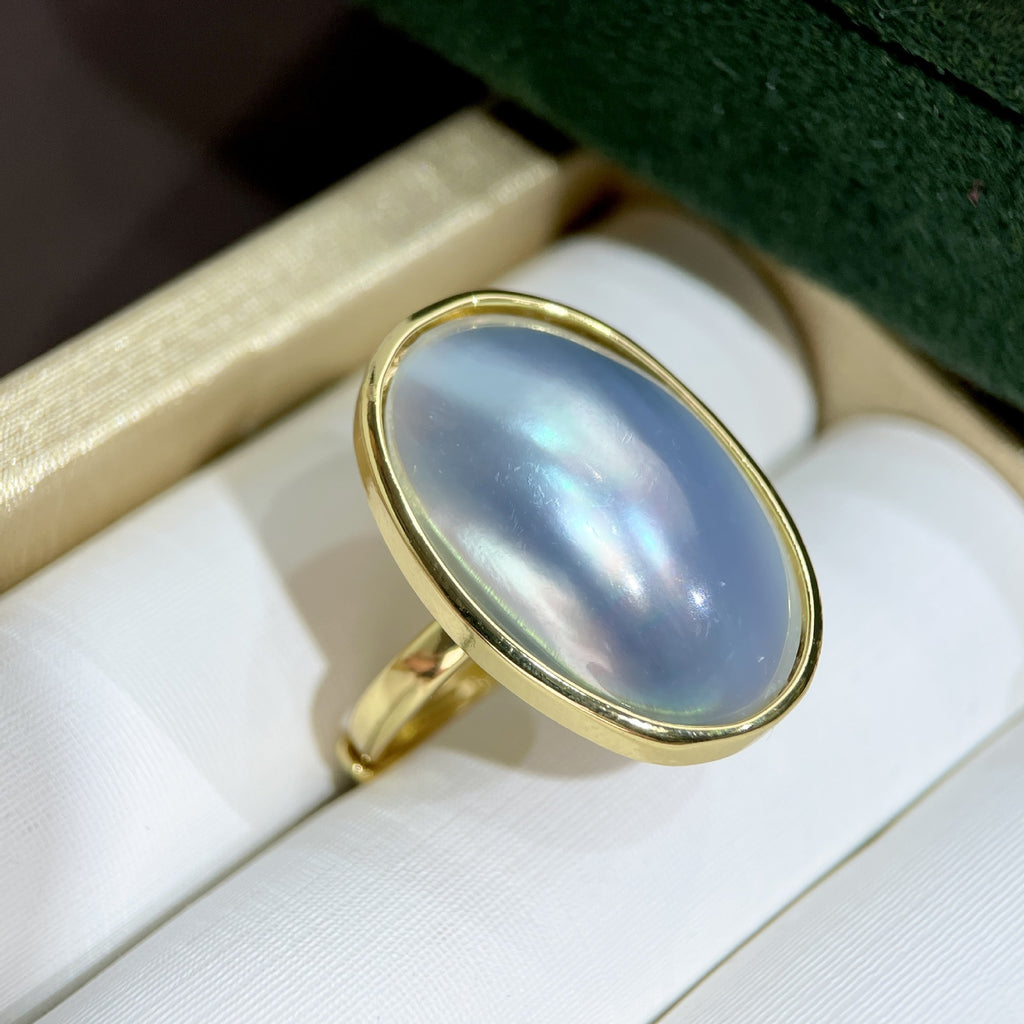 Blue-white Freshwater Starry Sky Blue Mabe Pearl Ring