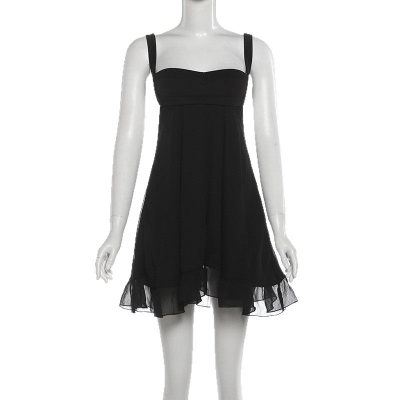 Loose-fit Spaghetti-strap Off-the-shoulder Mesh Dress