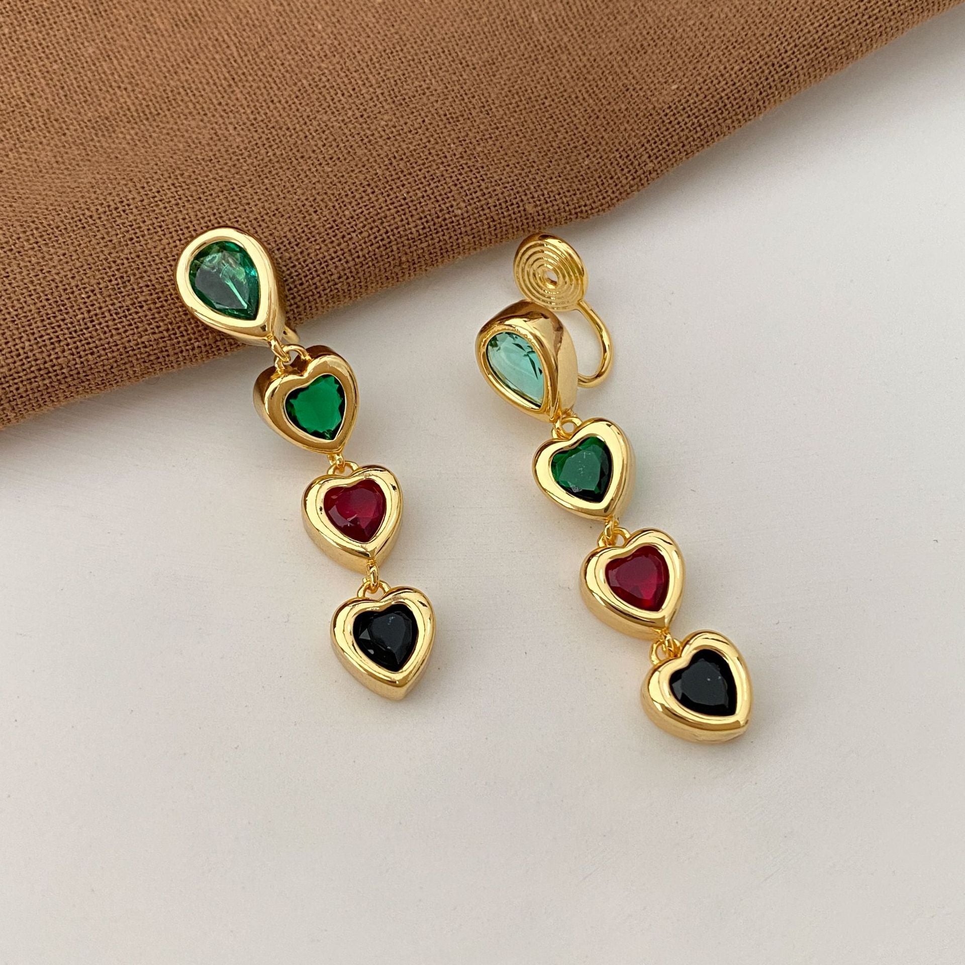 Exquisite Heart Pendant Tassel Ear Clips Luxury Earrings