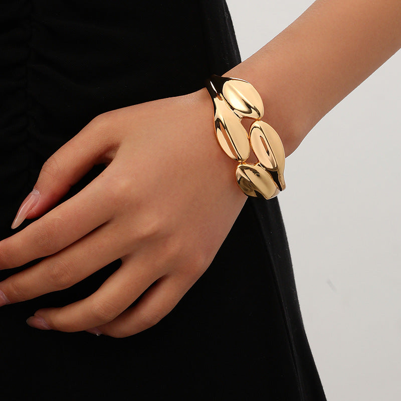 Minimalist Irregular Wave Pattern Handmade Metal Smooth Bracelet For Women