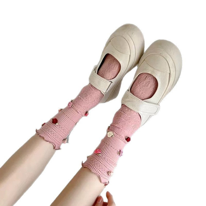 Spring And Summer Thin Rose Lace Tube Socks Women