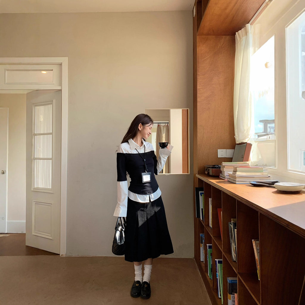 Women's Autumn Korean Slimming Fake Two-Piece Shirt