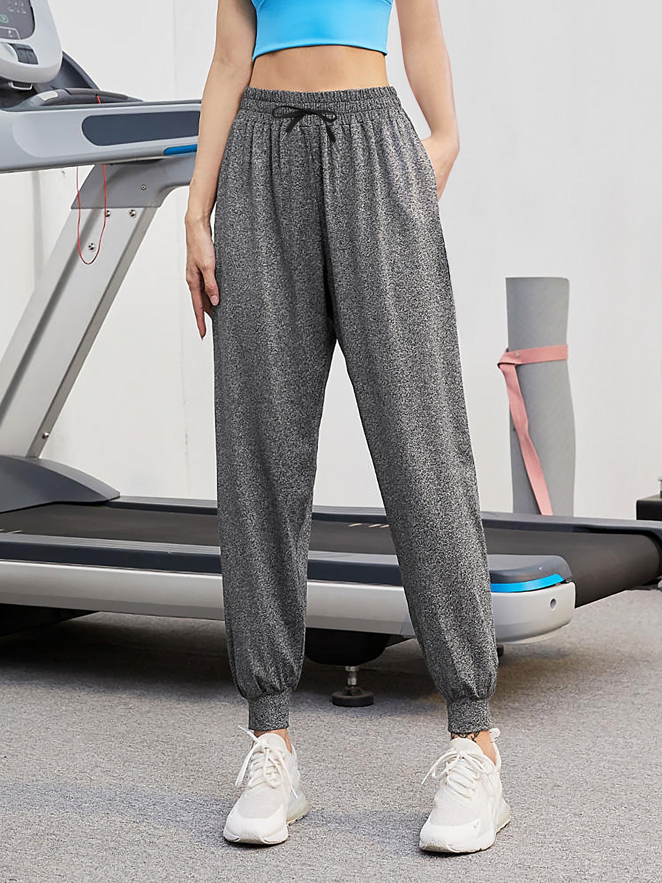 High-waisted Versatile Loose Casual Pants With Cuffed Ankles For Slimming Fitness Sports Trousers