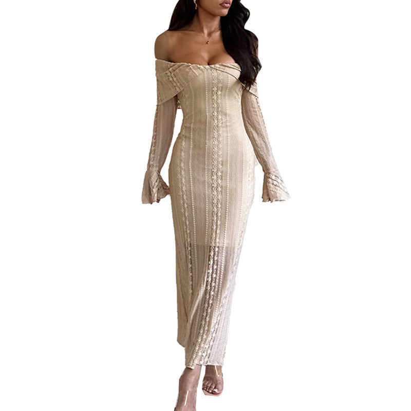 Temperament Waist-defining Jacquard One-shoulder Sexy Hot Girl Dress