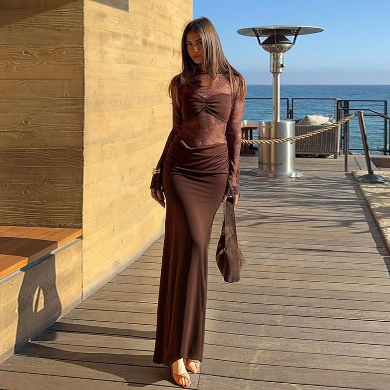 Women's Fashion Sexy Lace Long Sleeve Dress