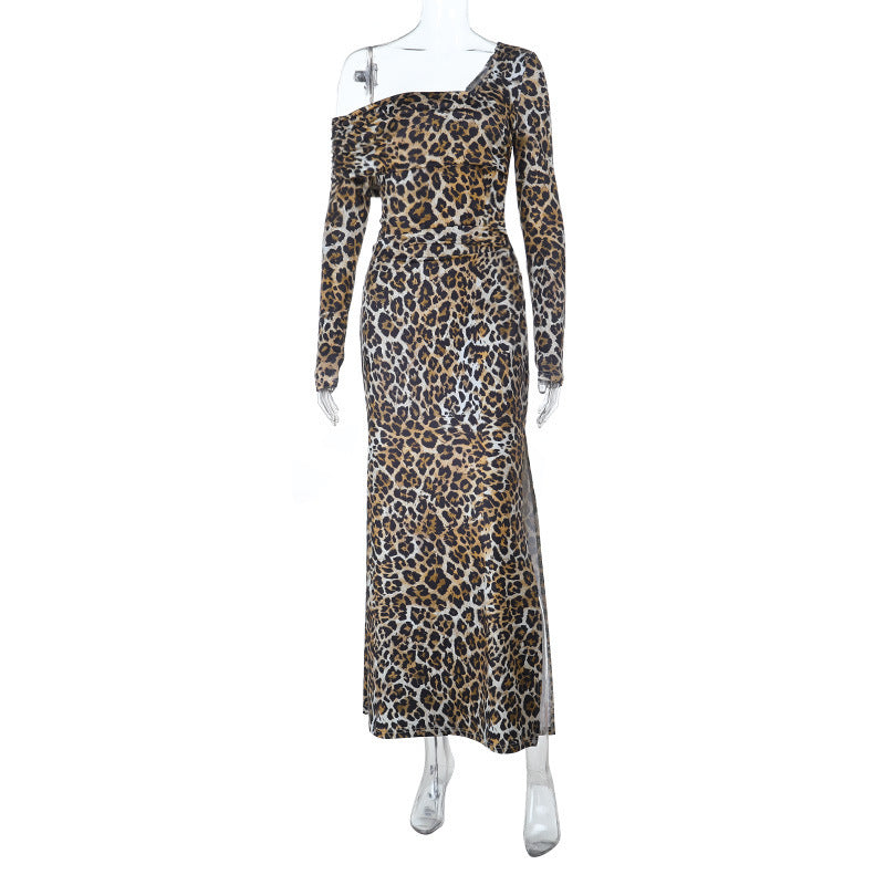 New Square Neck Sexy Leopard Print Elegant Slim-fit Dress