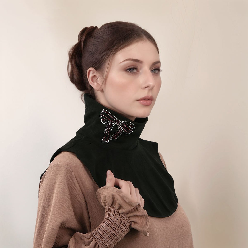 Polyester Diamond-embellished Bow Neck Scarf Woman