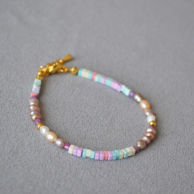 Macaron-Colored Freshwater Pearl Beaded Minimalist Necklace Clavicle Chain