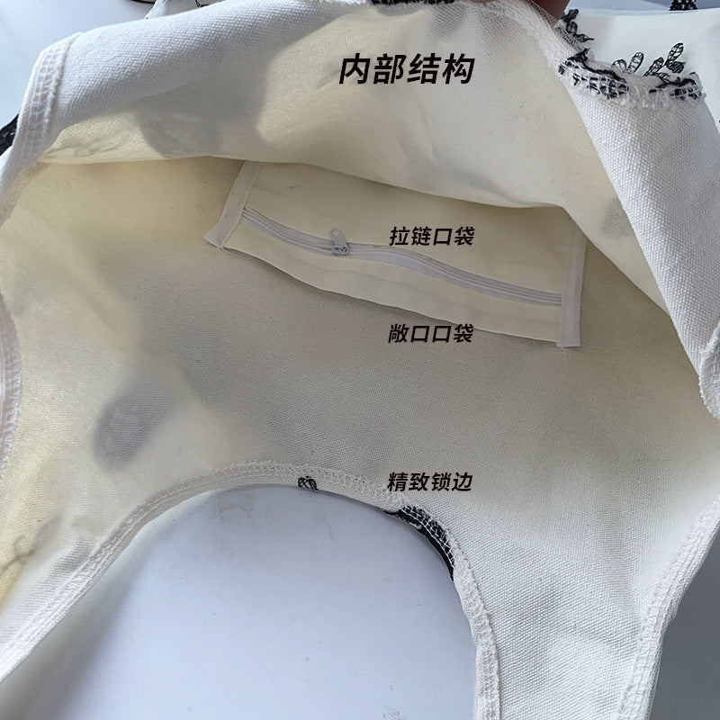 Embroidered Black Butterfly Canvas Bag Lace Women's Artistic