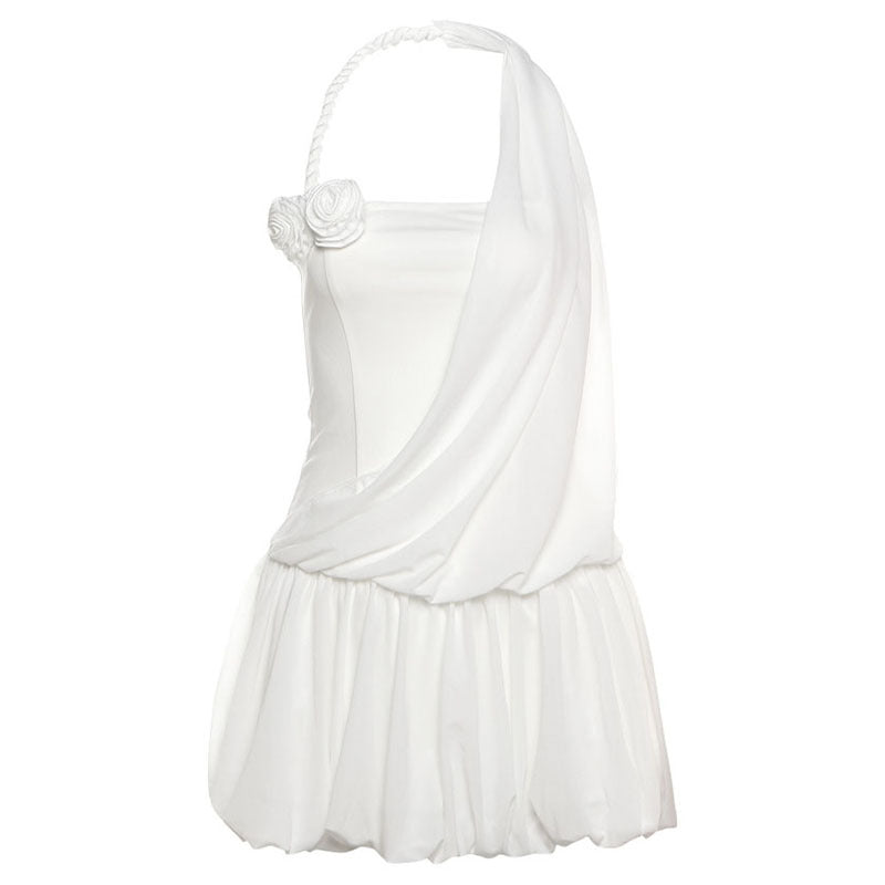 New Women's Solid Color Loose Casual White Strap Dress