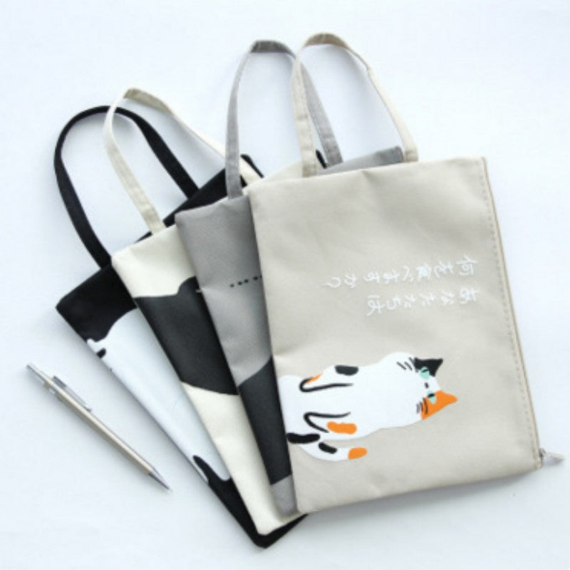 Handbag Cat Zip Canvas A4 File Bag