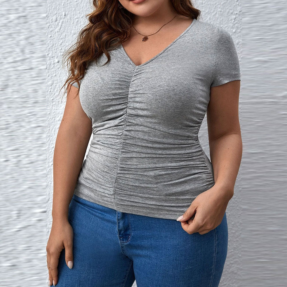 Women's Slim Fit V-Neck Solid Color Short Sleeve T-Shirt