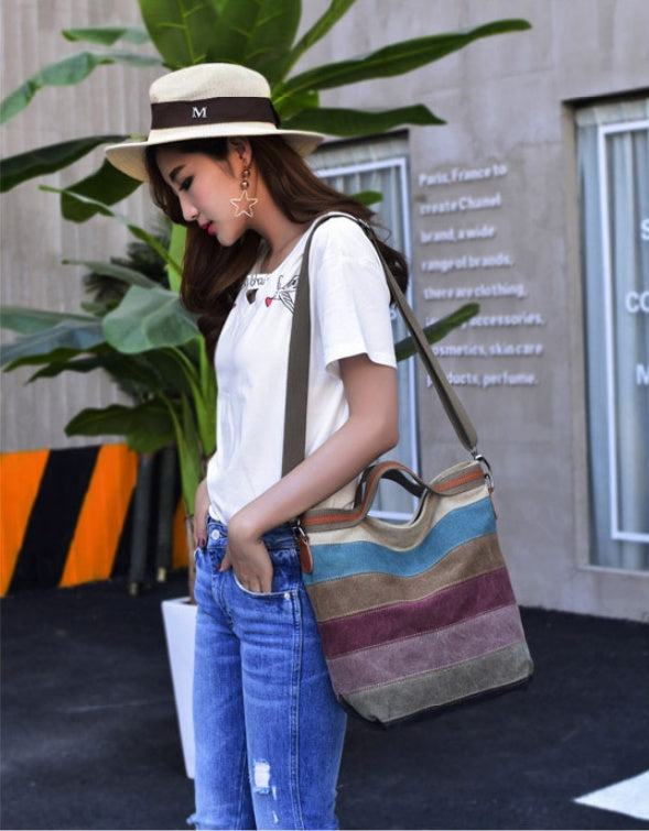 Vintage canvas stitching shoulder bag