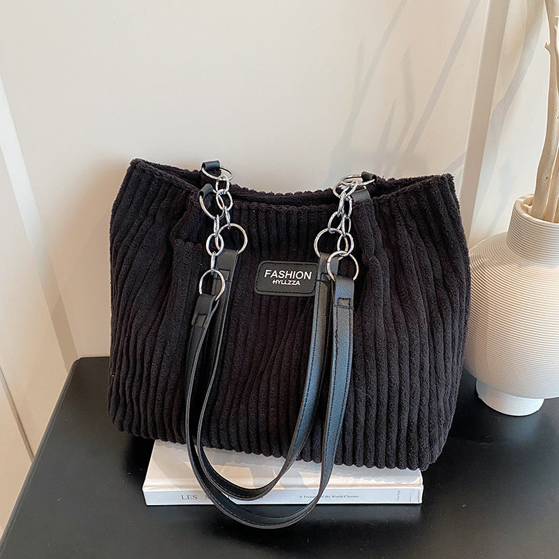 Large Capacity Corduroy Chain Underarm Tote Bag For Women