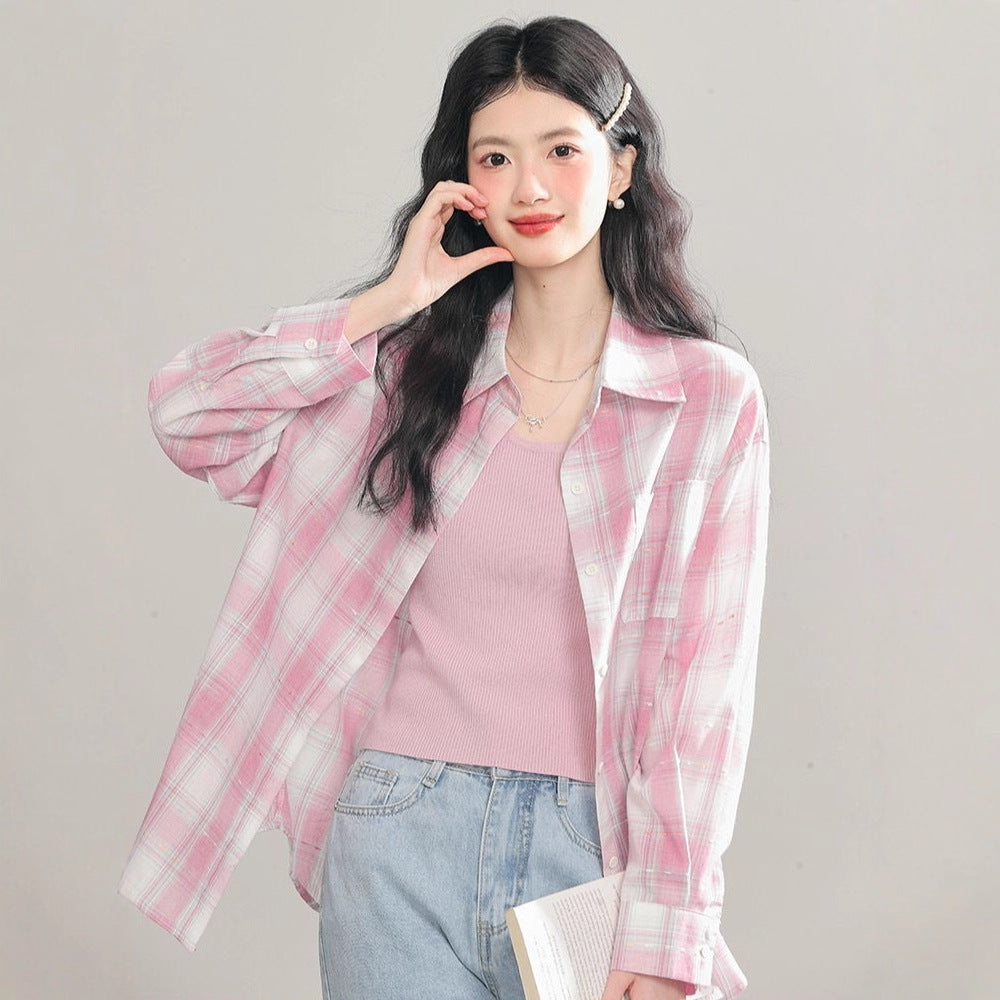 Women's Long Sleeve Loose Casual Plaid Shirt