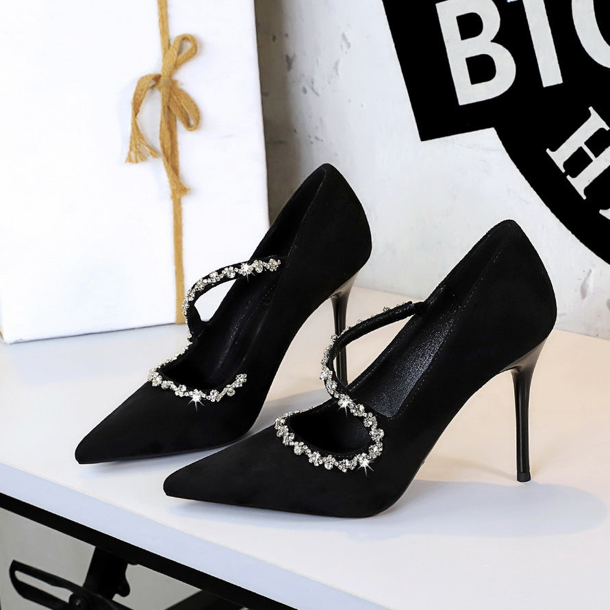 Pointed High Heels Diamond Chain Single Strap Thin Heels
