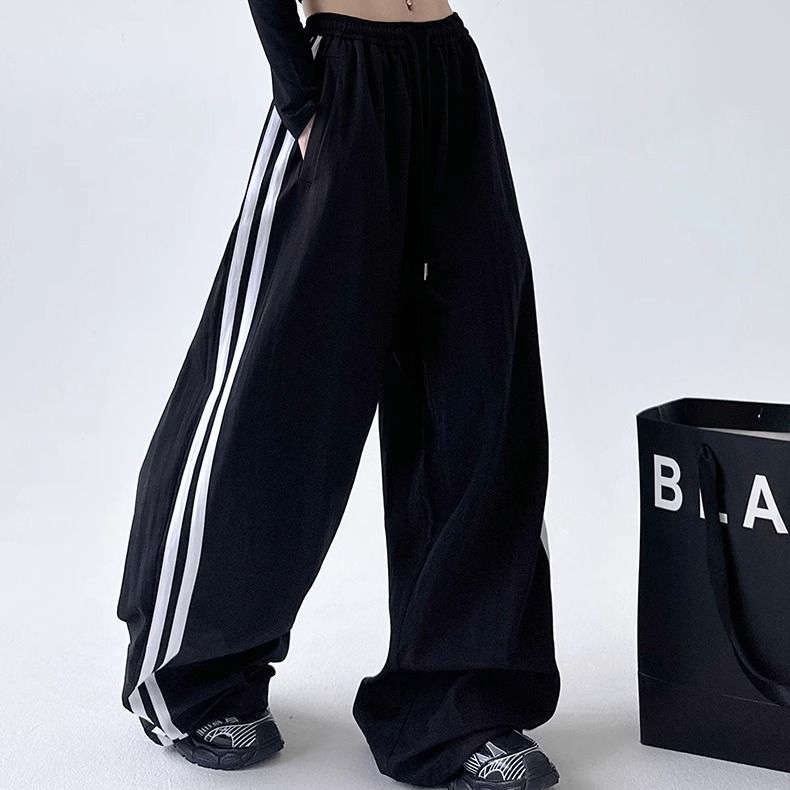 Cargo With Side-panel Stitching Street-style Athletic Fashion Brand Loose-fitting High-waist Casual Wide-leg Pants