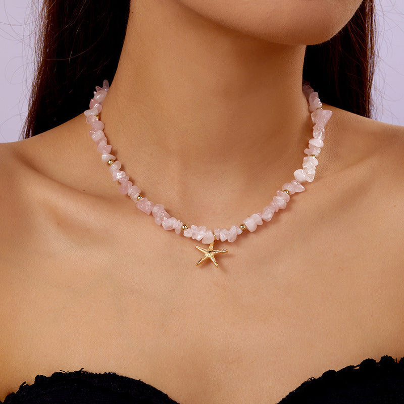 Small Gravel Starfish Pendant Necklace Choker Europe And America