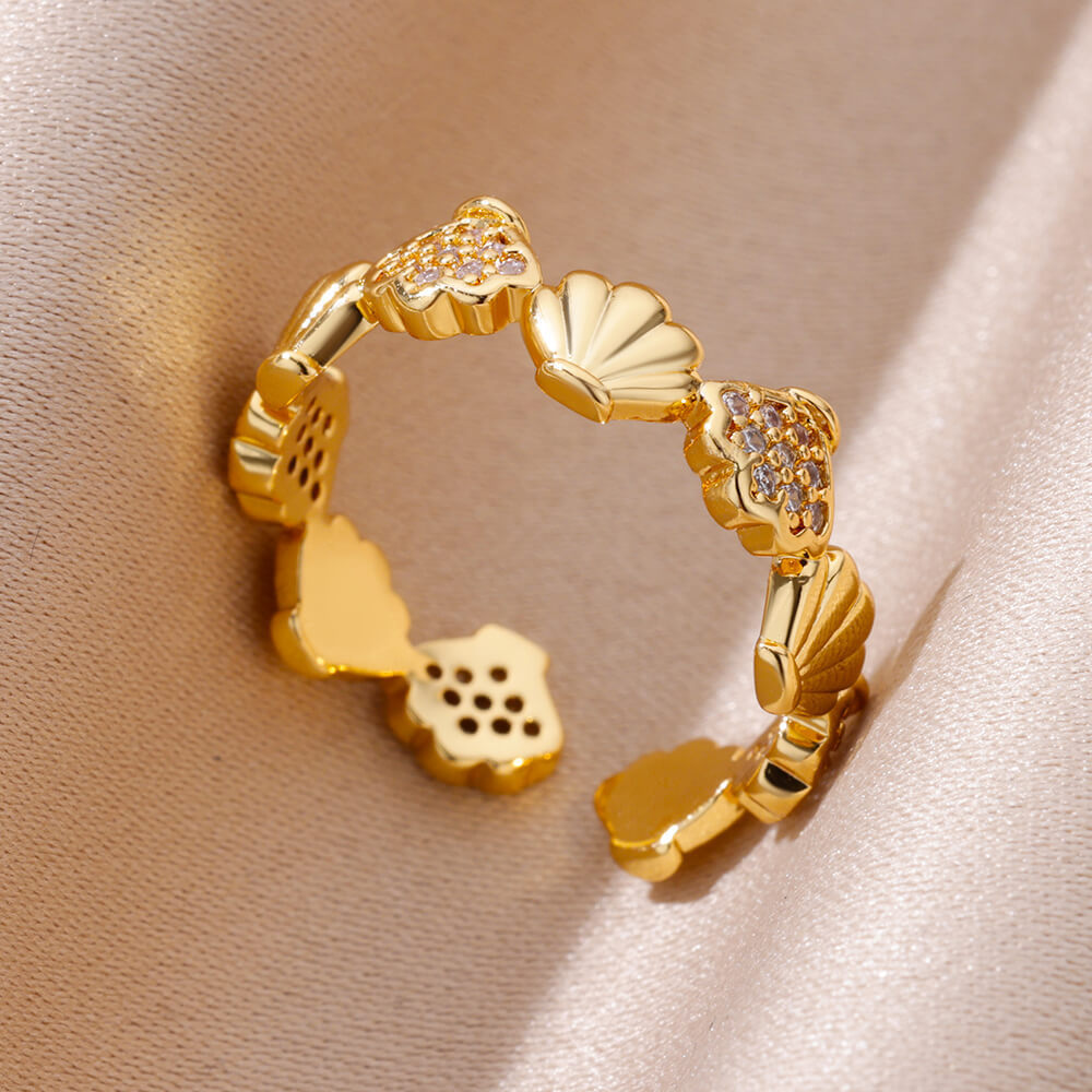 Ocean Wind Starfish Shell Stainless Steel Open Gold-plated Women's Vacation Jewelry