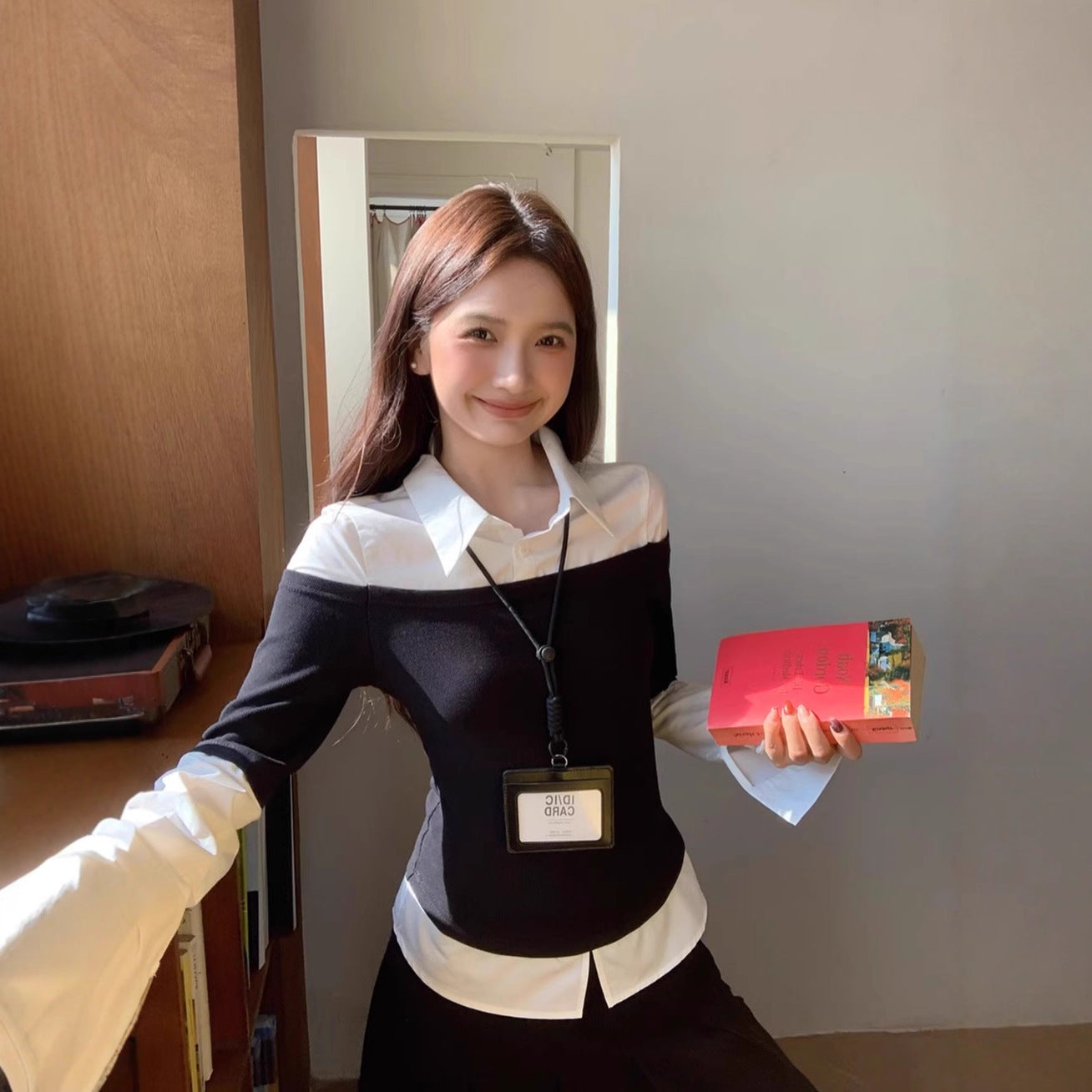 Women's Autumn Korean Slimming Fake Two-Piece Shirt