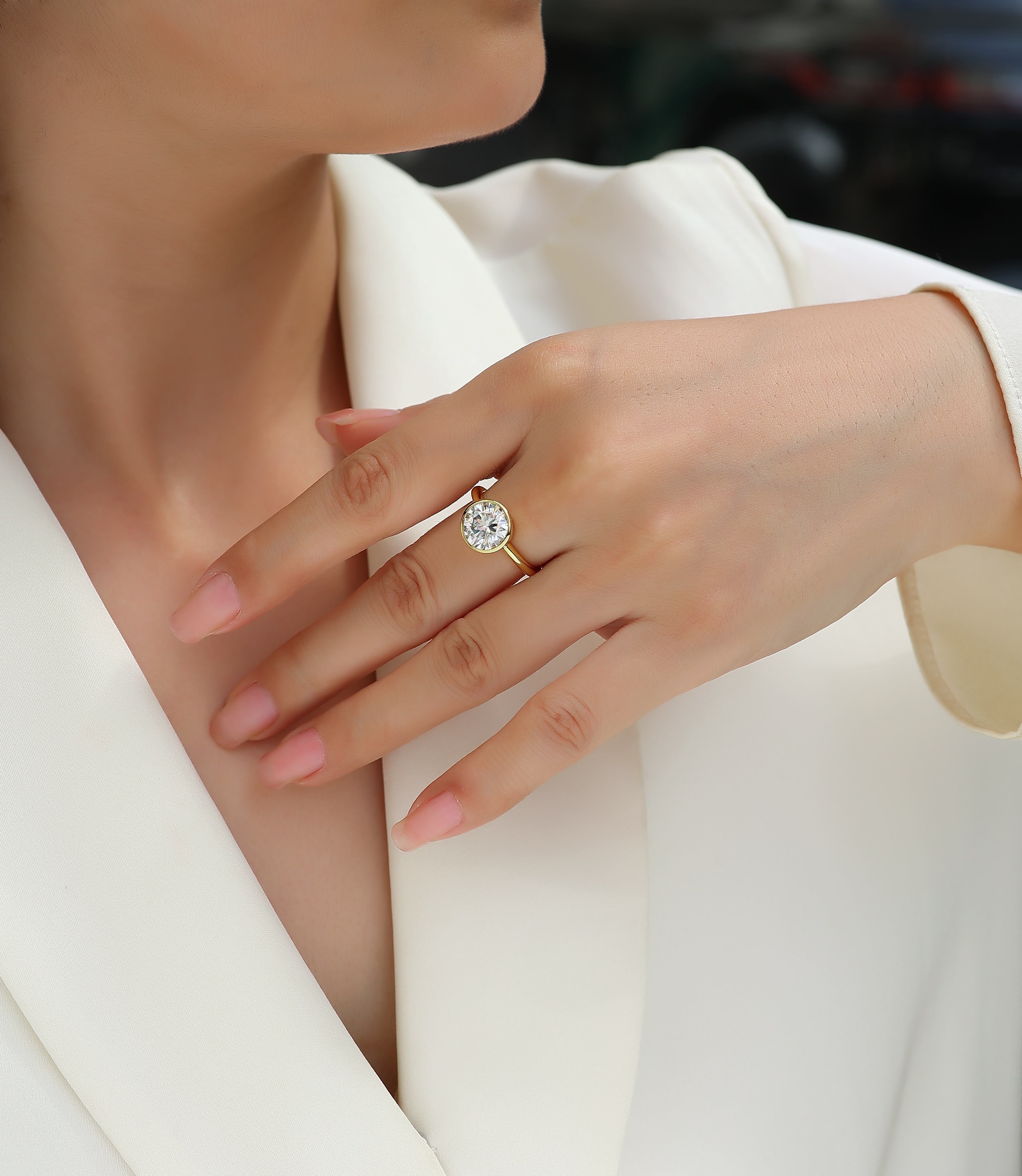 Time Foam - A Diamond Wedding Ring Set With Top-quality Round Moissanite S925 In Silver And Gold-plated. The Ring Can Be Inspected With A Diamond Pen