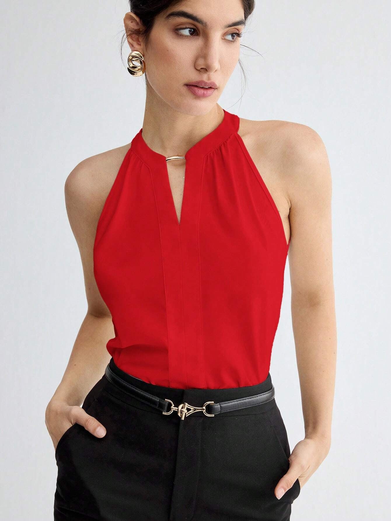 Commuting Essential Workplace Elegant And Versatile Sleeveless Halter Top