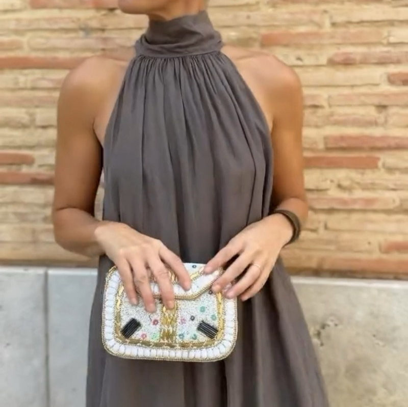 New Advanced Elegant Lady Style Tie Dress Simple Solid Color