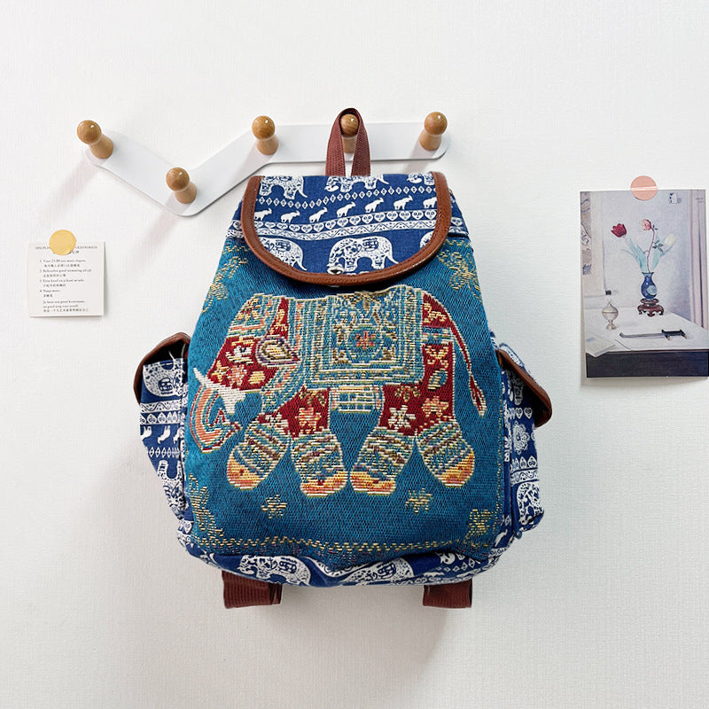 Special Drawstring Elephant Embroidered Backpack With Drawstring Buckle Cover