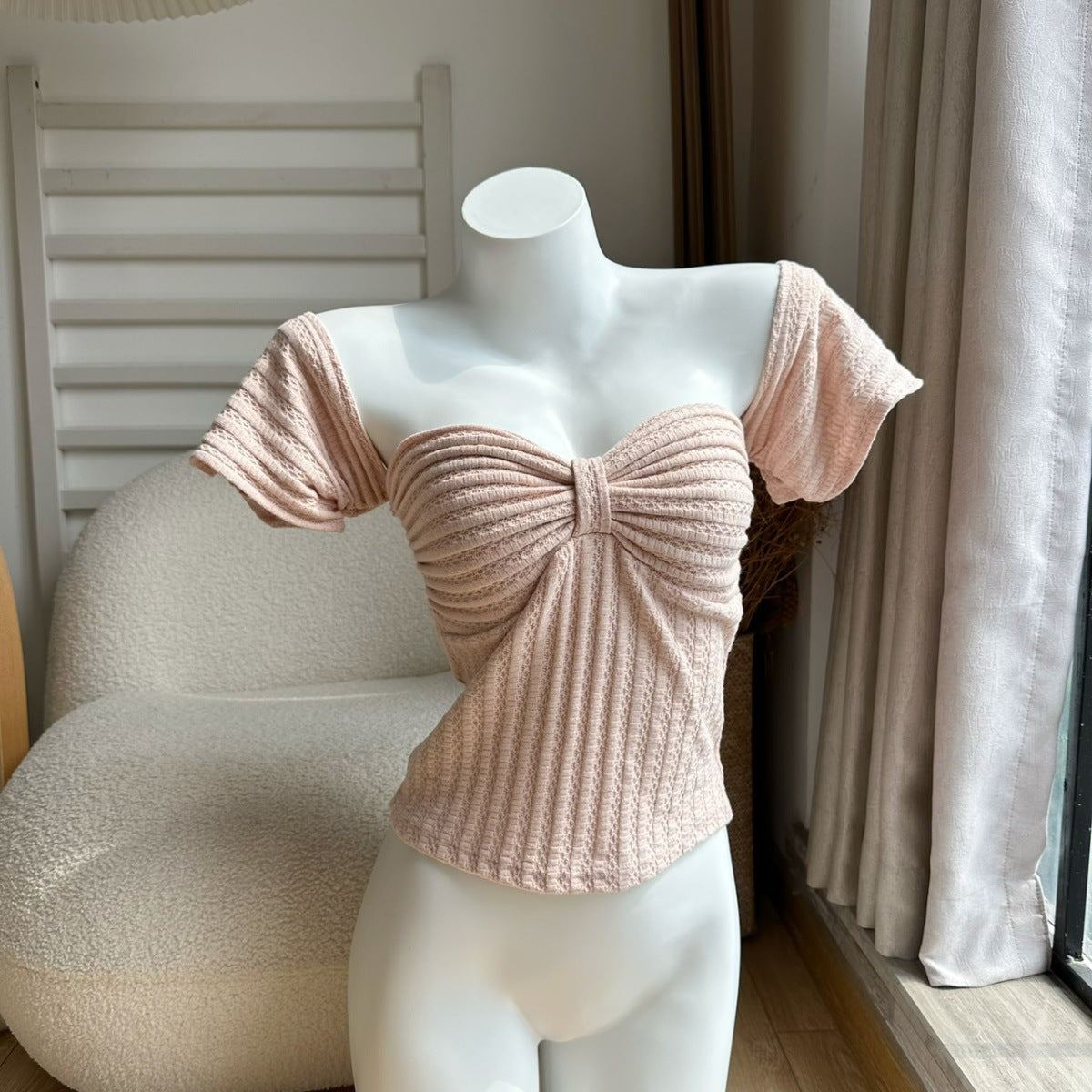 Summer Sexy Bow Slim-fit Slimming And Short Tube Top Off-shoulder Top