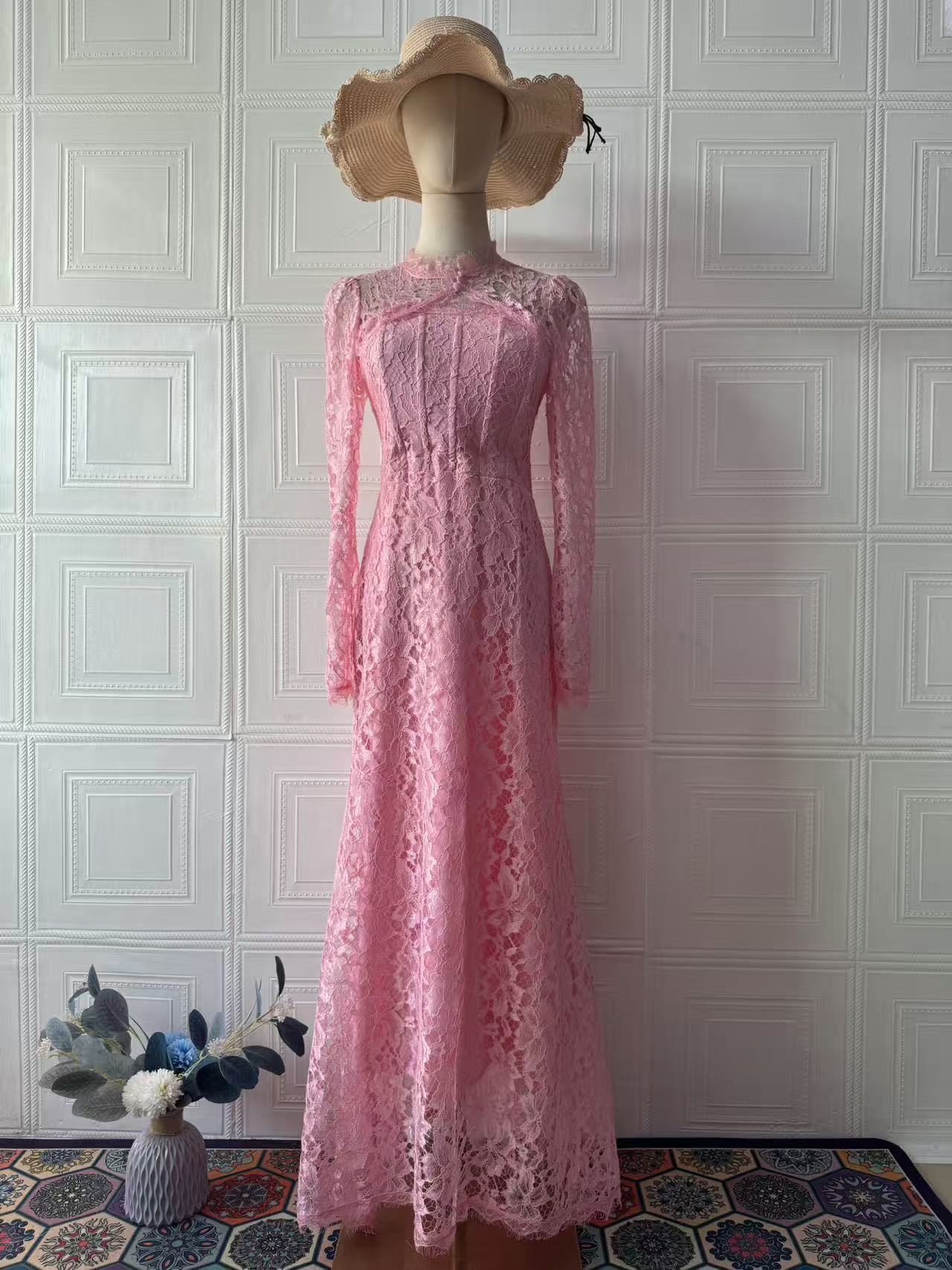 Luxe Lace Evening Dress With Long Sleeves And A Long Skirt