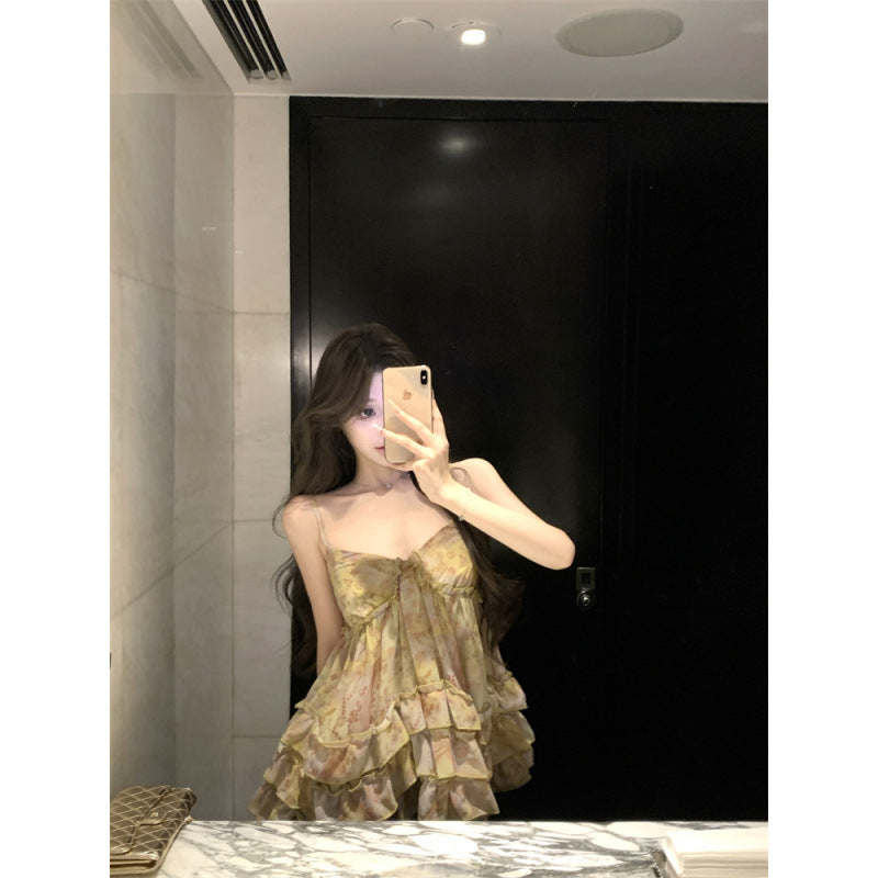 Sexy Hot Girl Dignified Sense Of Design Floral Flounce Camisole