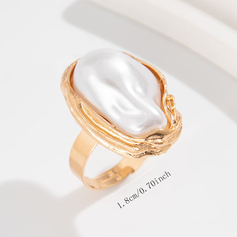1PC Vacation Style Starfish & Seashell Ring - Irregular Pearl Ring, Minimalist & Elegant, INS-Inspired