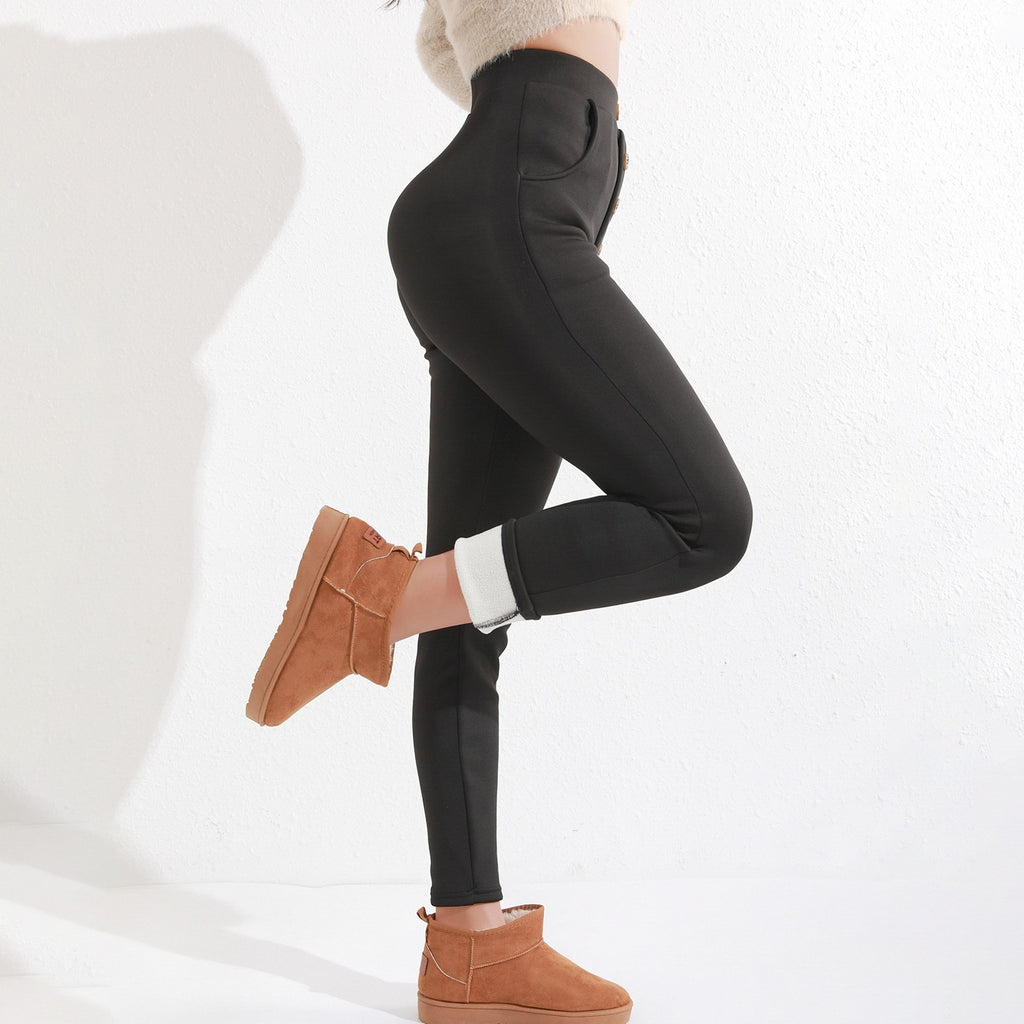 Women's Thick Leggings High Waist Button Casual