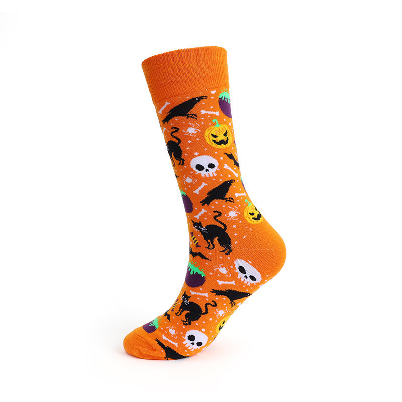 Personalized Cotton Socks Men And Women Halloween Pumpkin Skull Cartoon Tube Socks Trendy Long Athletic Socks