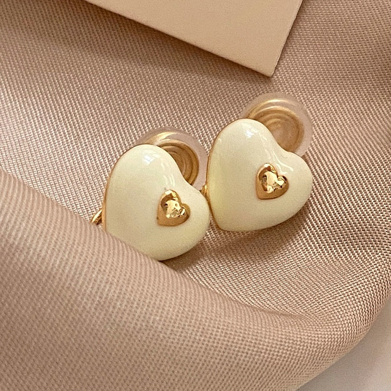 Vintage Red New Year Heart Silver Needle Earrings