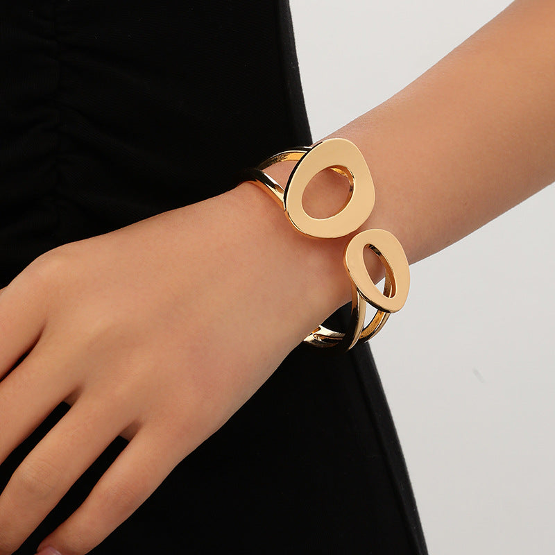 Minimalist Irregular Wave Pattern Handmade Metal Smooth Bracelet For Women