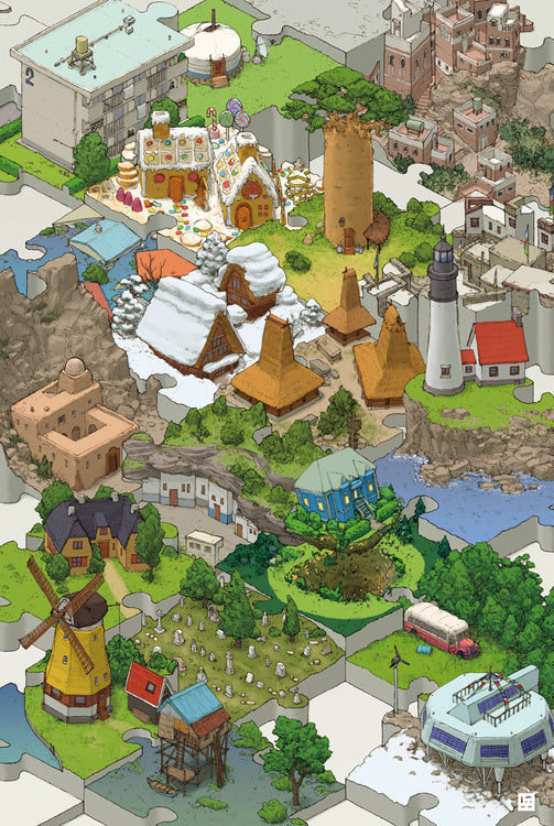 Hand-painted Version Of Happy Town Wooden 5000 Pieces Adult Puzzle 1000 Puzzle Anime Toys