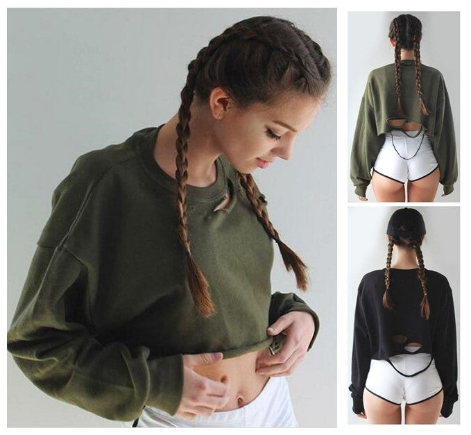 European And American Style Loose Short Top With Holes