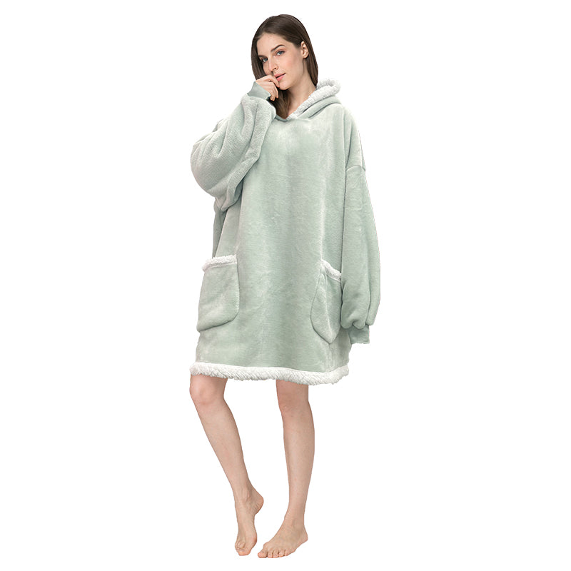 RONGTAI Oversized Wearable Pajamas With Big Pockets,Soft Plush Sweatshirt Hooded Popular Tops One Size Fits