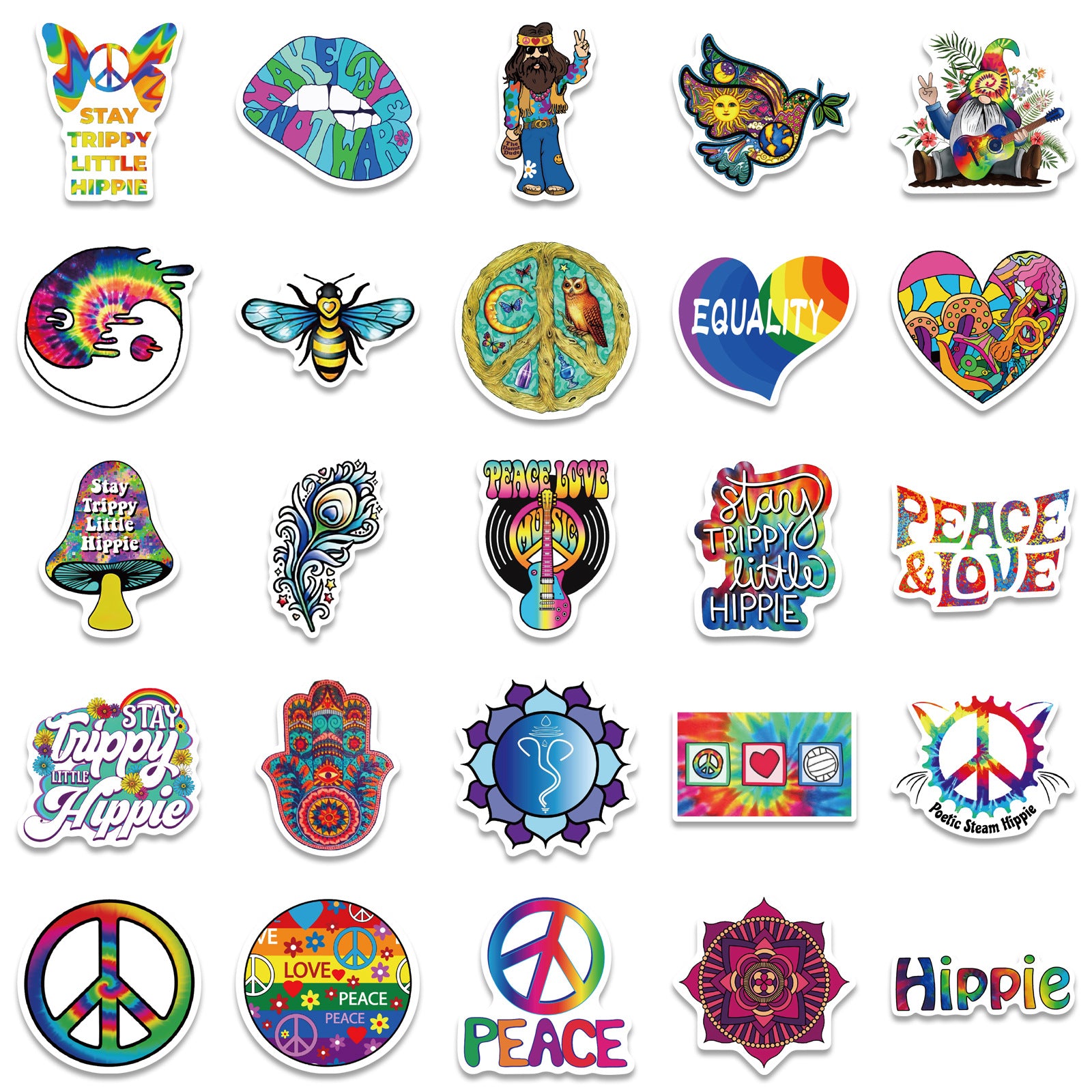 50 Cartoon Hippie Hippie Stickers Personalized Decoration Line