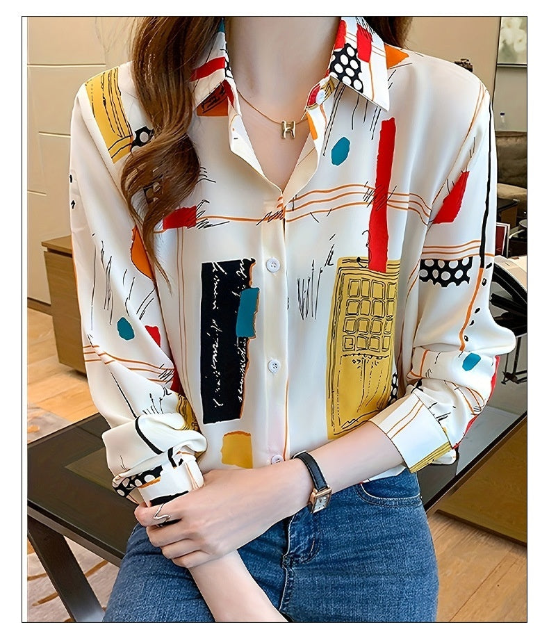 Casual And Versatile Fashionable Women's Long-sleeve Button-up Shirt