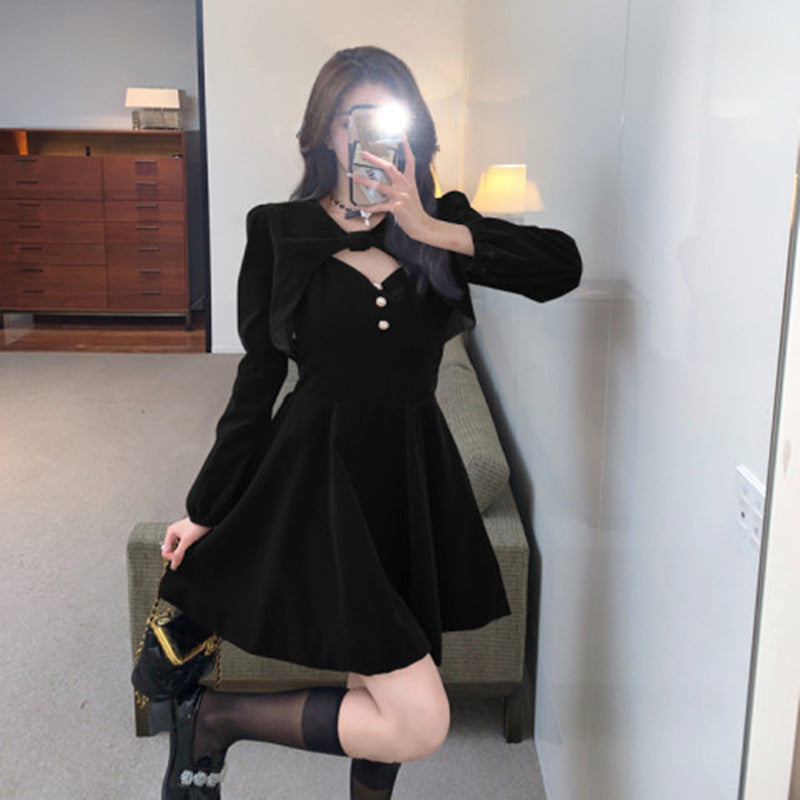 Womens Winter Short Skirt Cape Velvet Dress