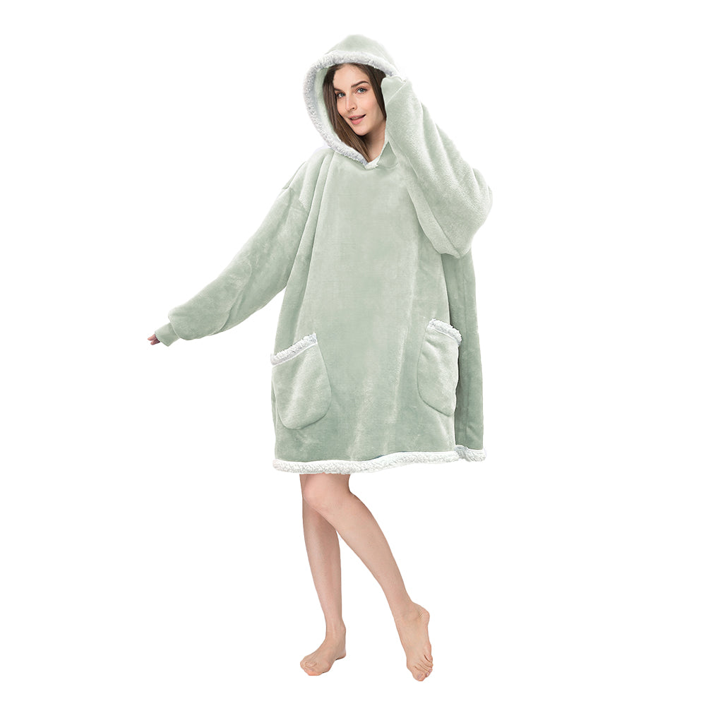 RONGTAI Oversized Wearable Pajamas With Big Pockets,Soft Plush Sweatshirt Hooded Popular Tops One Size Fits