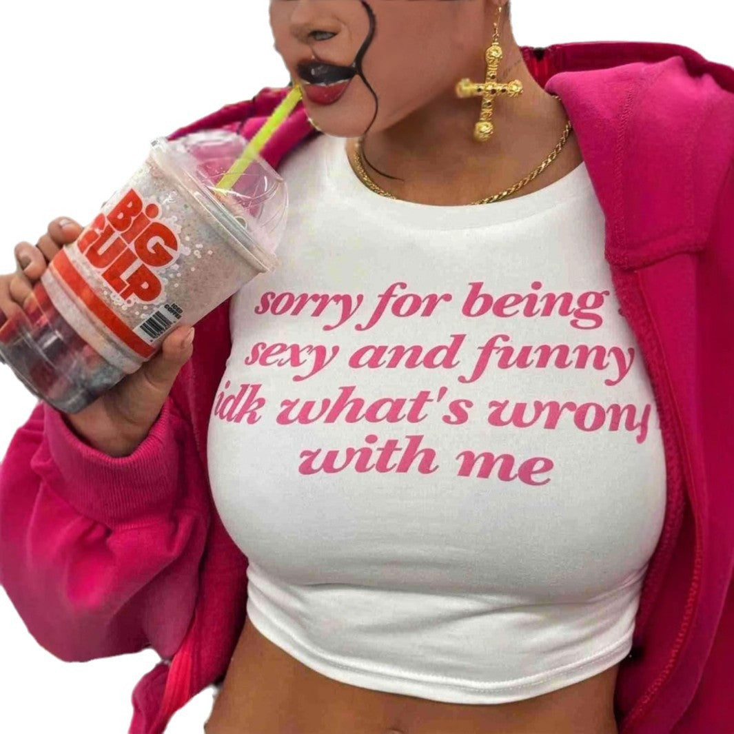 Street Vibe Figure-hugging Top With A Unique English Letter Print Cropped Length