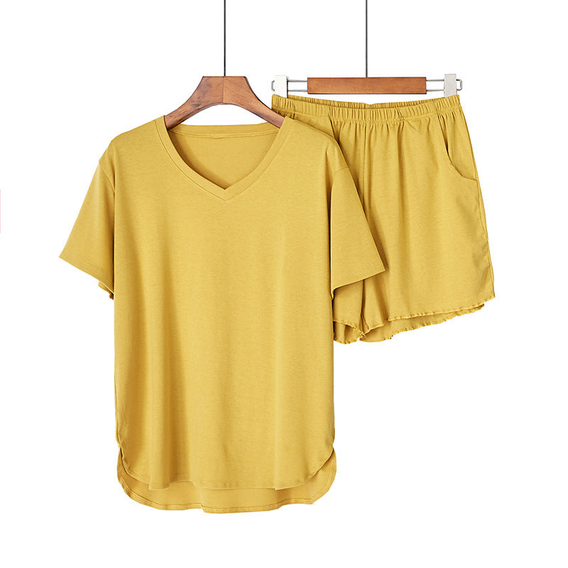 Cotton Knitted Thread V-Neck Short-Sleeved Pajama Set