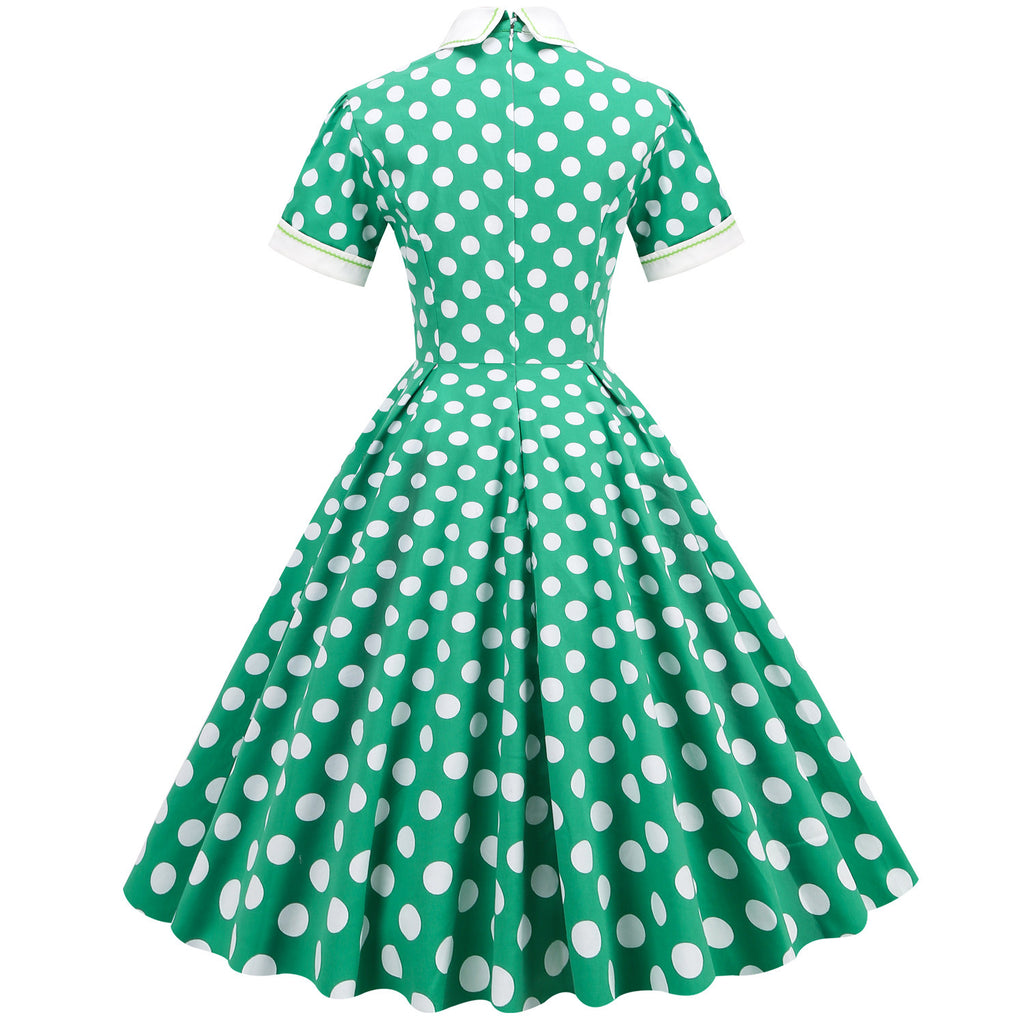 Elegant Polka Dot Photo Maxi Skirt Retro Dress