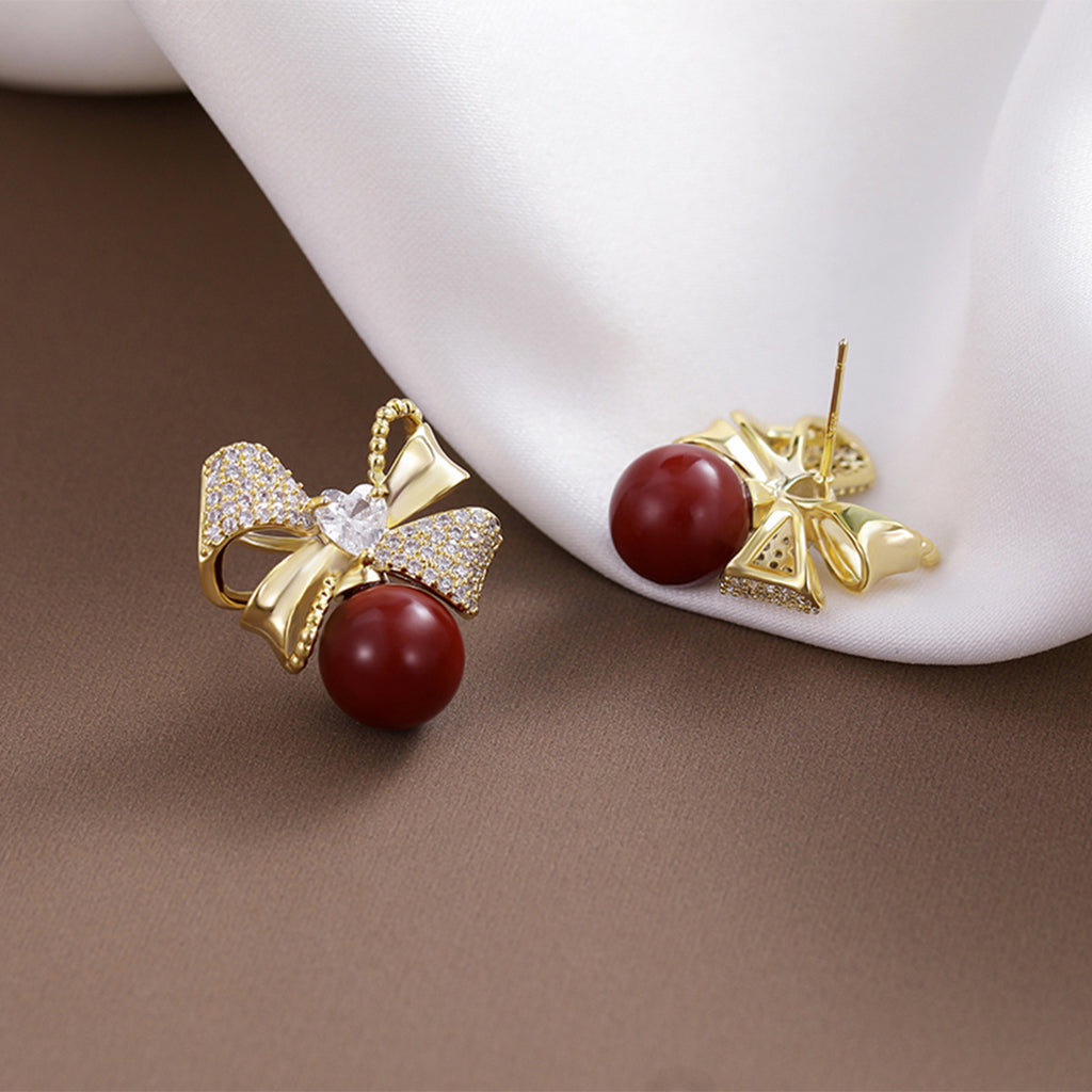 Beizhu Zircon Gold Plated High Color Preserving Earrings