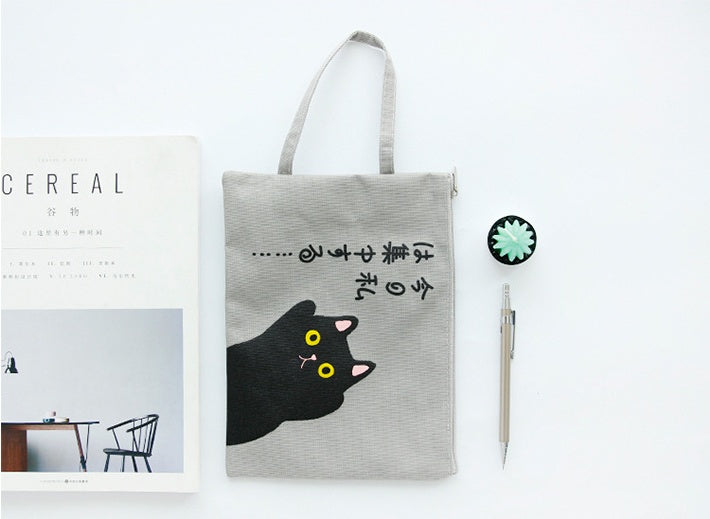 Handbag Cat Zip Canvas A4 File Bag